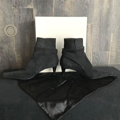 Saint Laurent rive gauche Short Boots Shoes EU 36.0 US 6.0 Suede Black Authentic