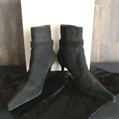 Saint Laurent rive gauche Short Boots Shoes EU 36.0 US 6.0 Suede Black Authentic