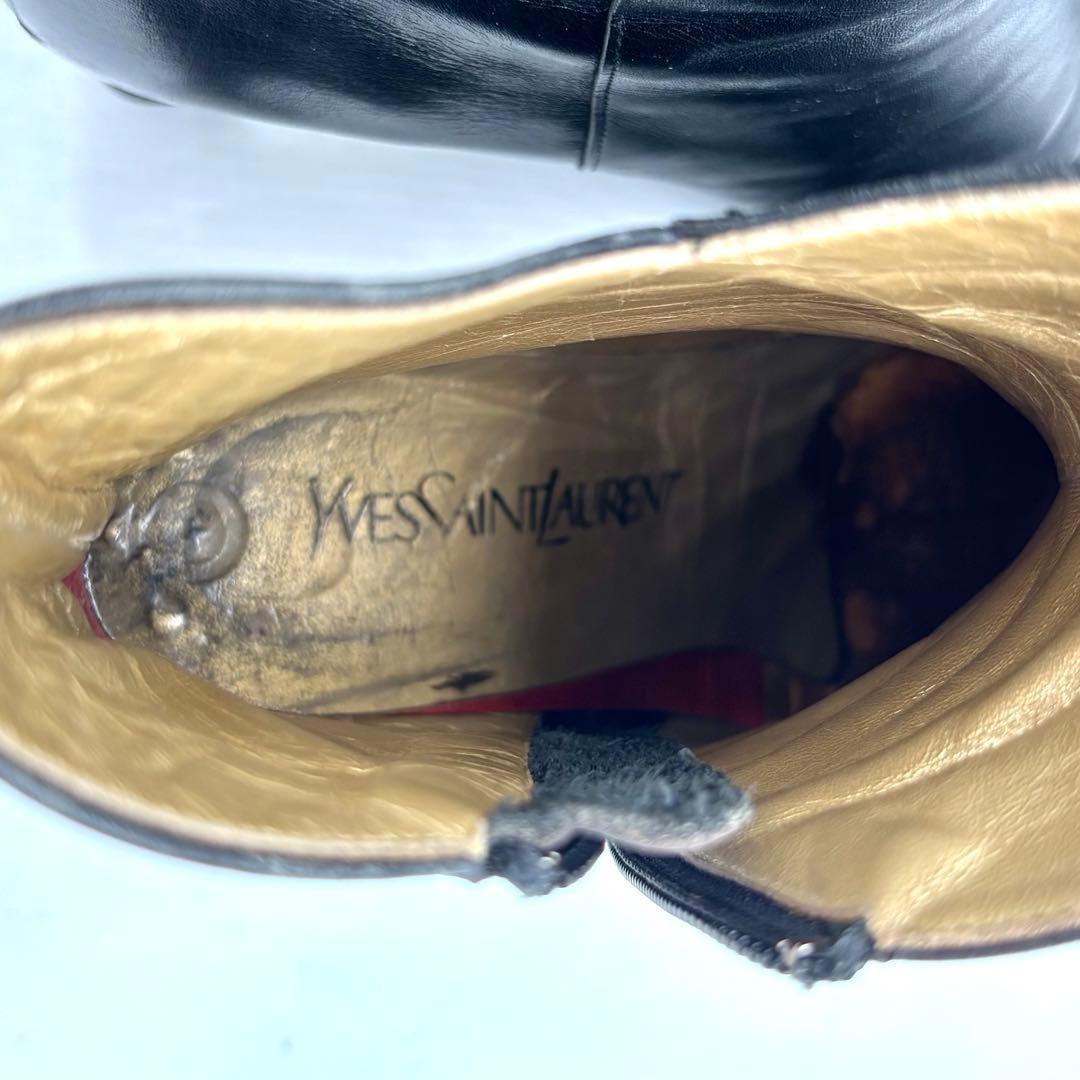 Saint Laurent Short Boots Shoes EU 37 US 7 Leather Black Authentic