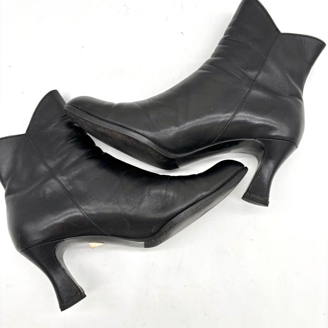 Saint Laurent Short Boots Shoes EU 37 US 7 Leather Black Authentic