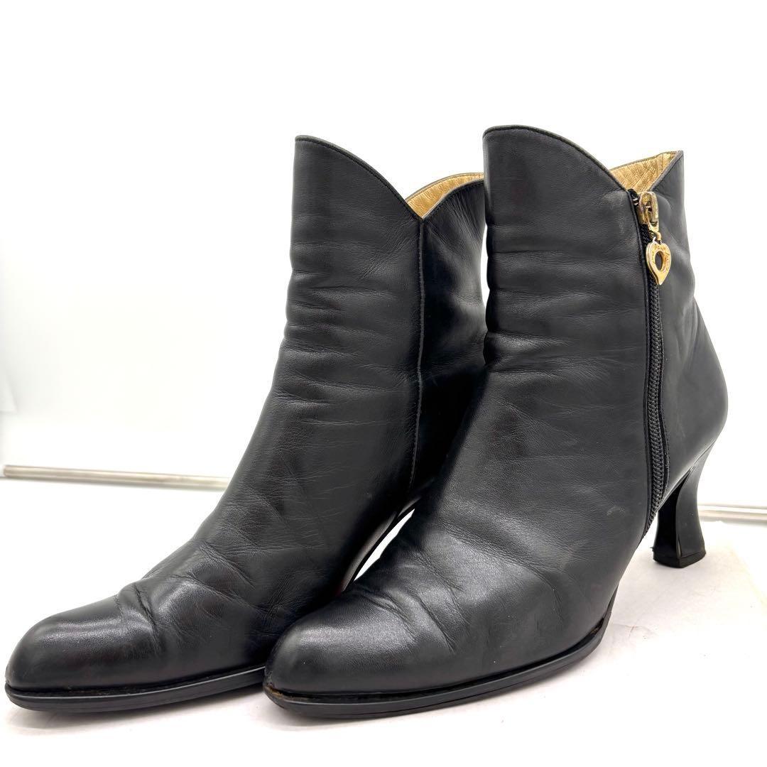 Saint Laurent Short Boots Shoes EU 37 US 7 Leather Black Authentic