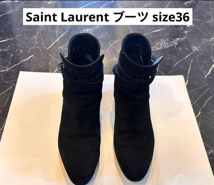 Saint Laurent Short Boots Shoes EU 36.0 US 6.0 Leather Suede Black Auth