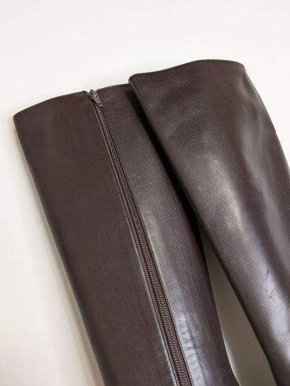 Saint Laurent Long Boots Shoes EU 35.5 US 5.5 Leather Brown Authentic