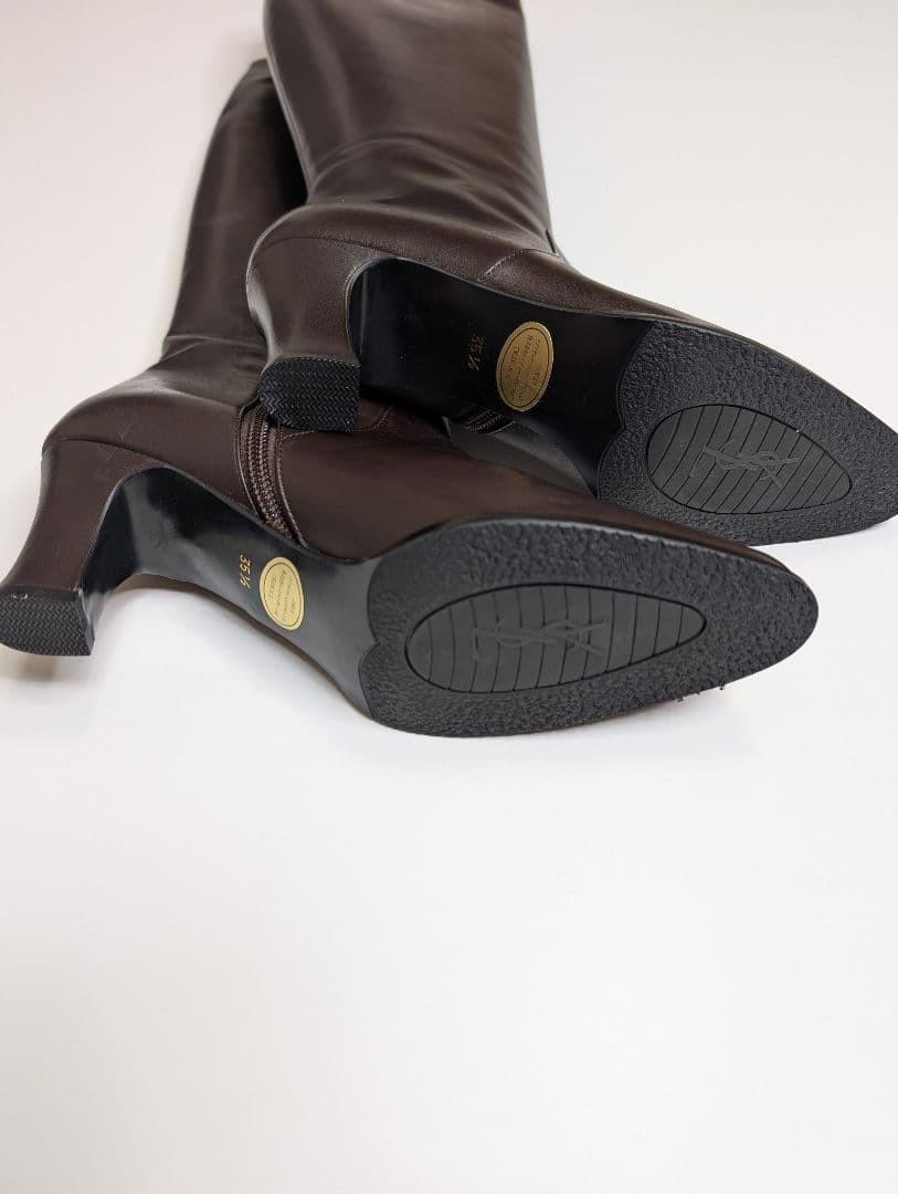 Saint Laurent Long Boots Shoes EU 35.5 US 5.5 Leather Brown Authentic
