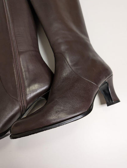 Saint Laurent Long Boots Shoes EU 35.5 US 5.5 Leather Brown Authentic