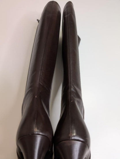 Saint Laurent Long Boots Shoes EU 35.5 US 5.5 Leather Brown Authentic