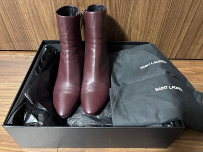 Saint Laurent Short Boots Shoes EU 37.5 US 7.5 Leather Burgundy Authentic