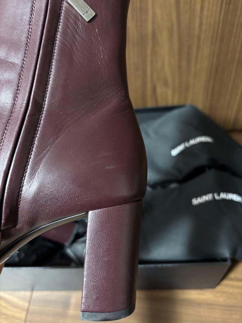 Saint Laurent Short Boots Shoes EU 37.5 US 7.5 Leather Burgundy Authentic