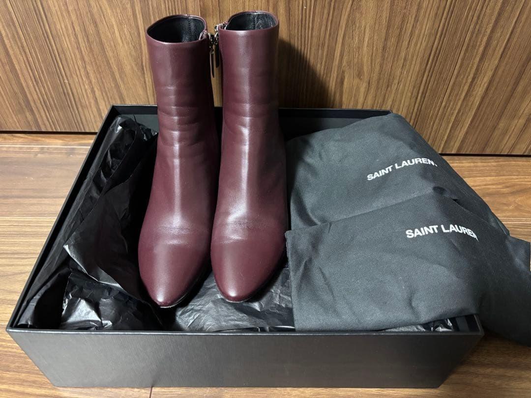 Saint Laurent Short Boots Shoes EU 37.5 US 7.5 Leather Burgundy Authentic