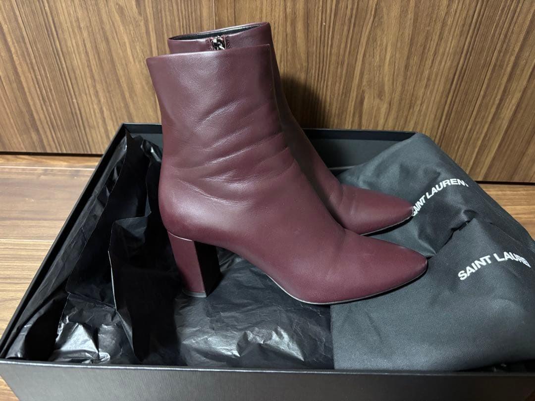 Saint Laurent Short Boots Shoes EU 37.5 US 7.5 Leather Burgundy Authentic