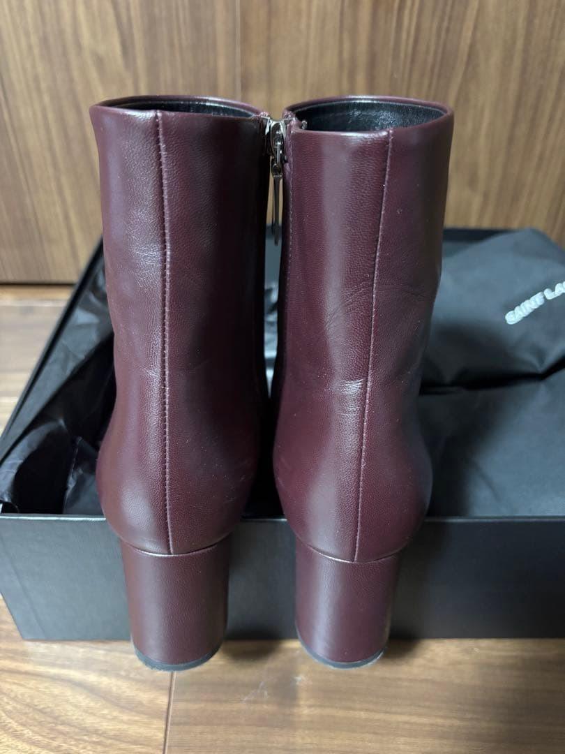 Saint Laurent Short Boots Shoes EU 37.5 US 7.5 Leather Burgundy Authentic