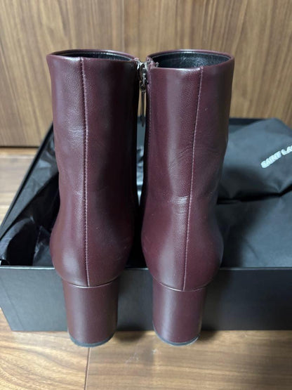 Saint Laurent Short Boots Shoes EU 37.5 US 7.5 Leather Burgundy Authentic