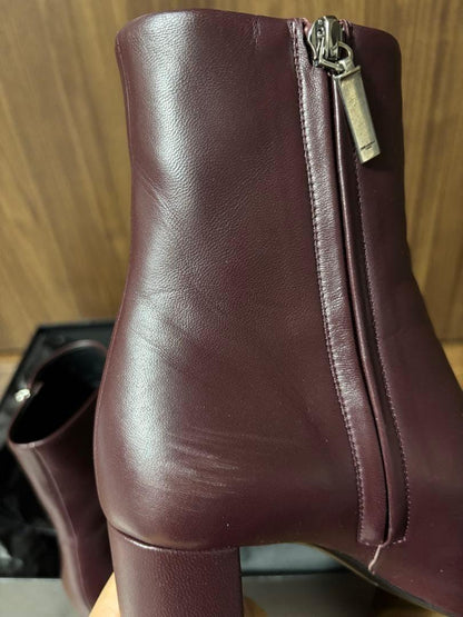 Saint Laurent Short Boots Shoes EU 37.5 US 7.5 Leather Burgundy Authentic