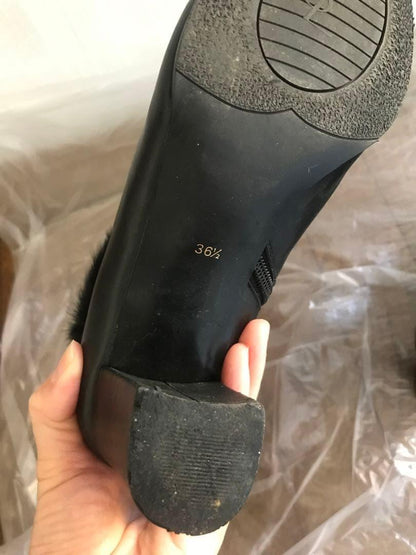 Saint Laurent Short Boots Shoes EU 36.5 US 6.5 Fur Black Authentic