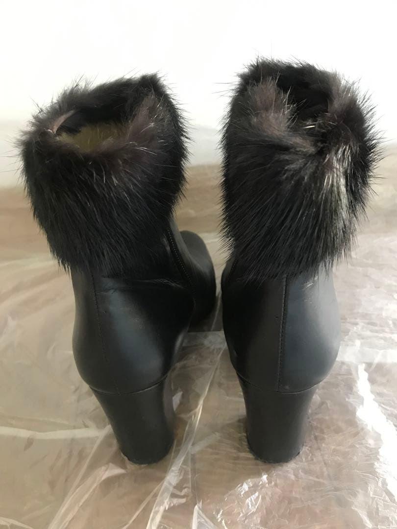 Saint Laurent Short Boots Shoes EU 36.5 US 6.5 Fur Black Authentic