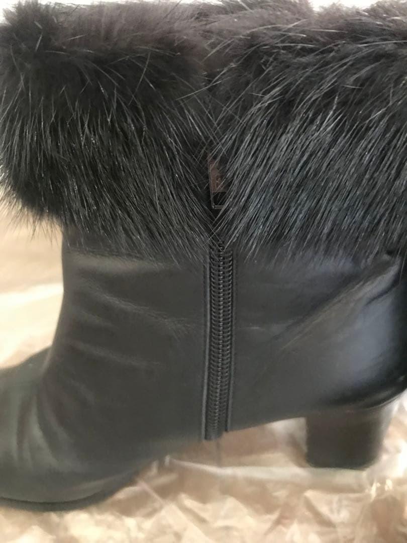 Saint Laurent Short Boots Shoes EU 36.5 US 6.5 Fur Black Authentic