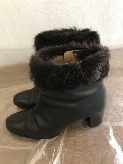 Saint Laurent Short Boots Shoes EU 36.5 US 6.5 Fur Black Authentic