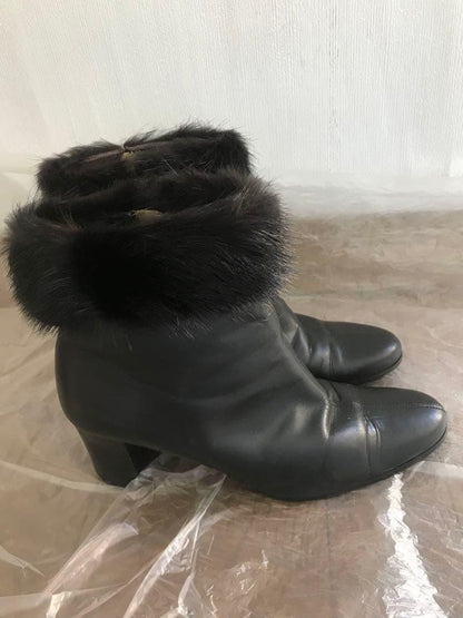 Saint Laurent Short Boots Shoes EU 36.5 US 6.5 Fur Black Authentic