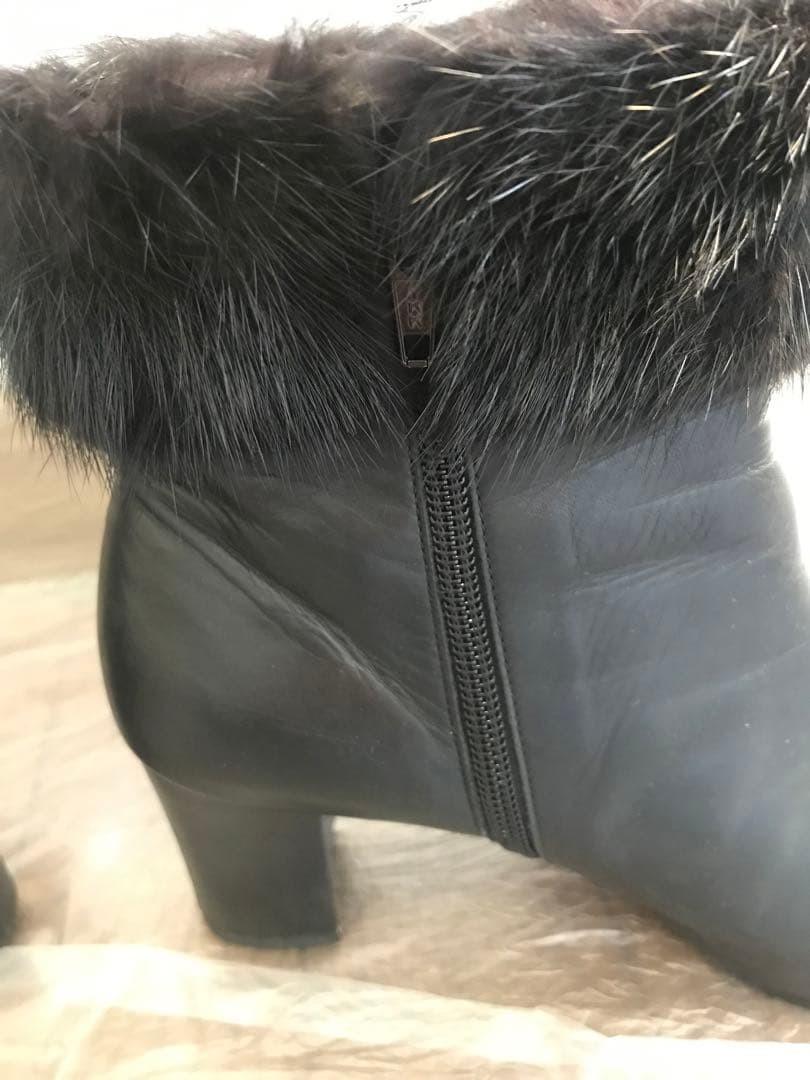 Saint Laurent Short Boots Shoes EU 36.5 US 6.5 Fur Black Authentic