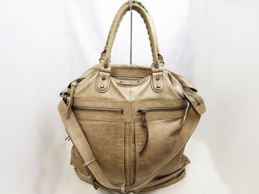 BALENCIAGA Hand Shoulder Bag Tote Purse Beige Authentic
