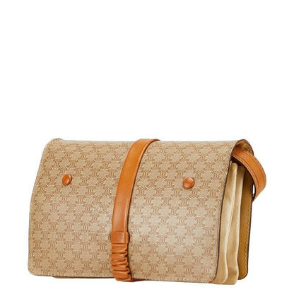 CELINE Shoulder Bag Purse Macadam PVC Leather Beige Brown Authentic