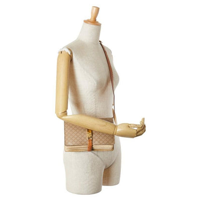 CELINE Shoulder Bag Purse Macadam PVC Leather Beige Brown Authentic