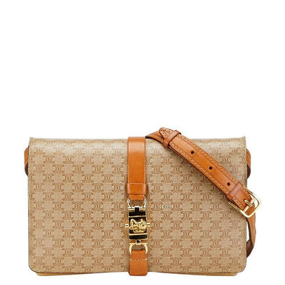 CELINE Shoulder Bag Purse Macadam PVC Leather Beige Brown Authentic