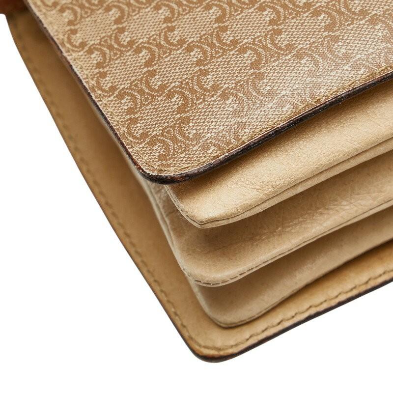 CELINE Shoulder Bag Purse Macadam PVC Leather Beige Brown Authentic