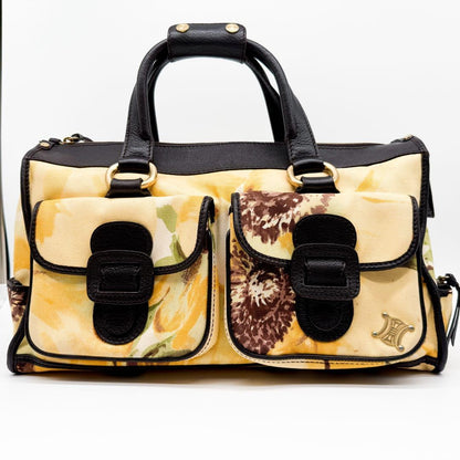 CELINE Hand Bag Tote Purse botanical Triomphe Canvas Leather Multicolor Auth