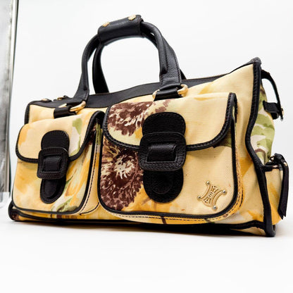CELINE Hand Bag Tote Purse botanical Triomphe Canvas Leather Multicolor Auth