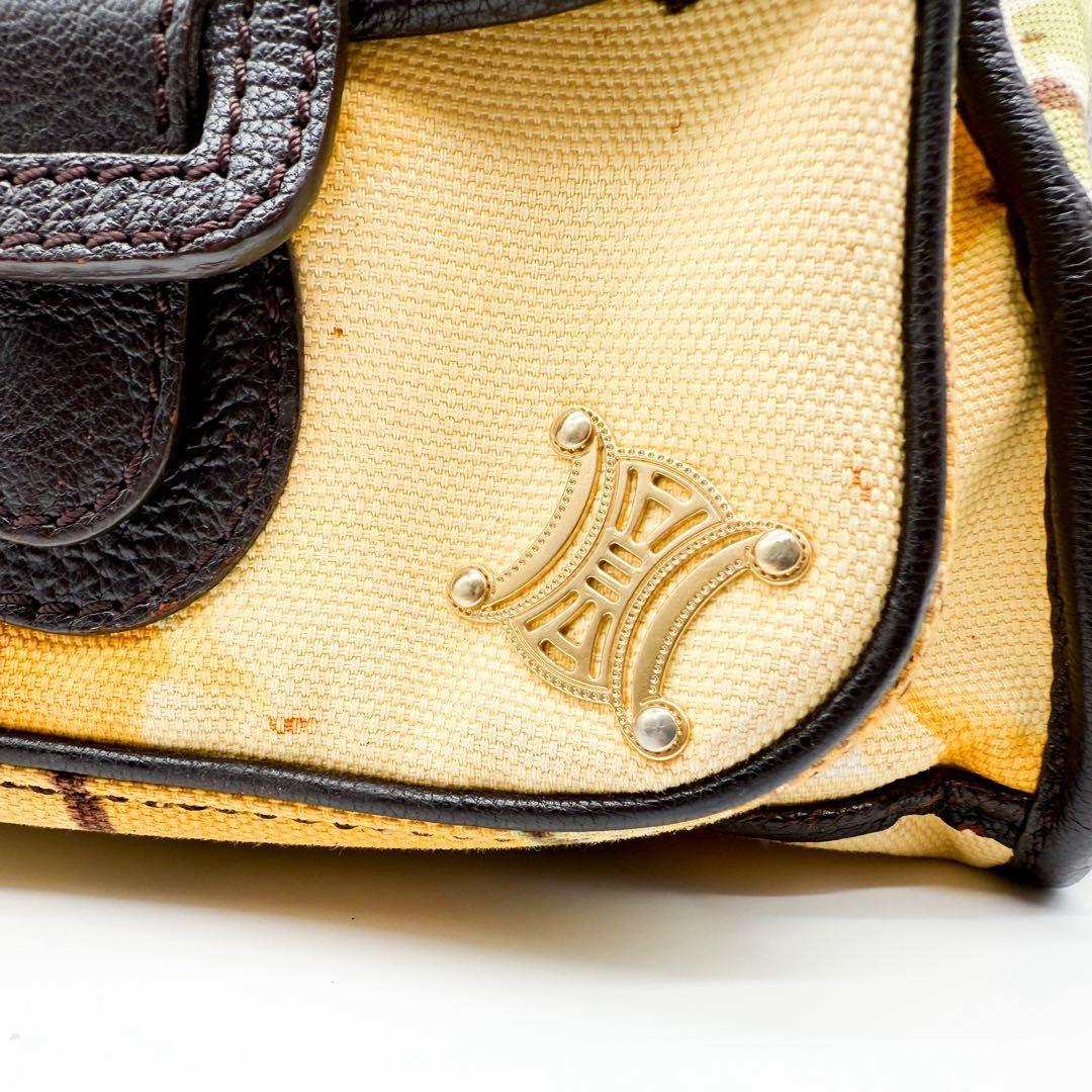 CELINE Hand Bag Tote Purse botanical Triomphe Canvas Leather Multicolor Auth