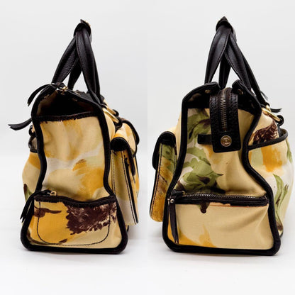 CELINE Hand Bag Tote Purse botanical Triomphe Canvas Leather Multicolor Auth