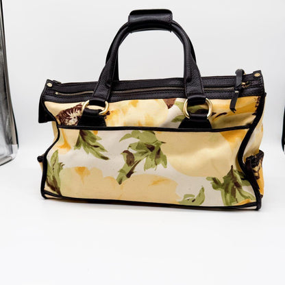 CELINE Hand Bag Tote Purse botanical Triomphe Canvas Leather Multicolor Auth