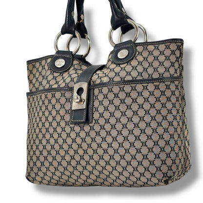 CELINE Hand Bag Tote Purse Macadam Leather Navy Authentic