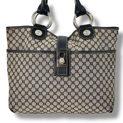 CELINE Hand Bag Tote Purse Macadam Leather Navy Authentic
