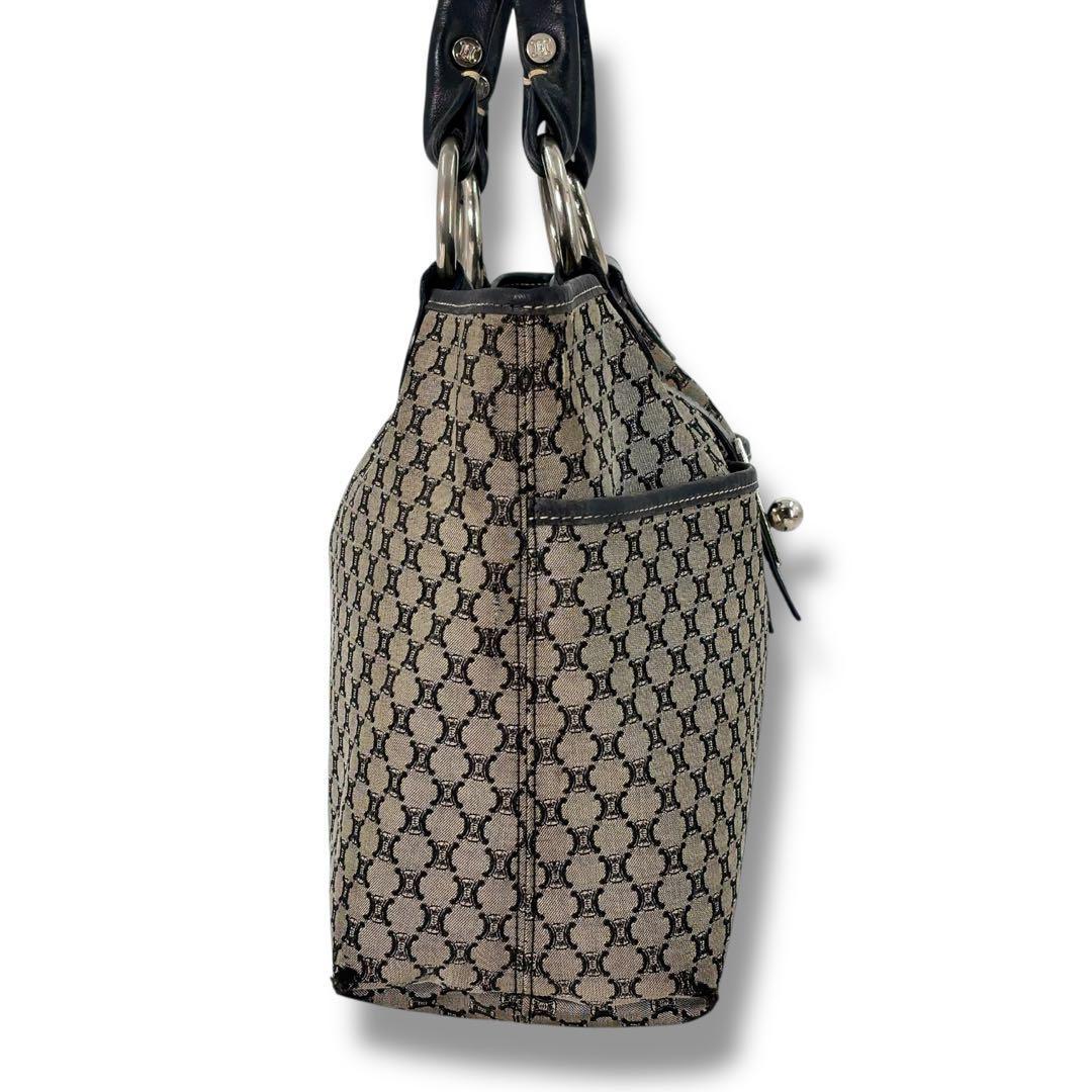 CELINE Hand Bag Tote Purse Macadam Leather Navy Authentic