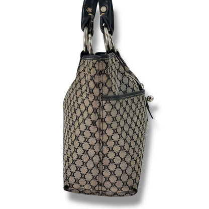 CELINE Hand Bag Tote Purse Macadam Leather Navy Authentic