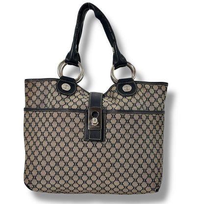 CELINE Hand Bag Tote Purse Macadam Leather Navy Authentic