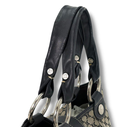 CELINE Hand Bag Tote Purse Macadam Leather Navy Authentic