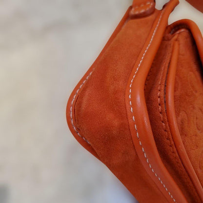 CELINE Accessory Pouch Shoulder Bag Purse C Macadam Suede Orange Authentic