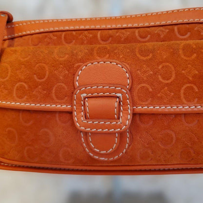 CELINE Accessory Pouch Shoulder Bag Purse C Macadam Suede Orange Authentic