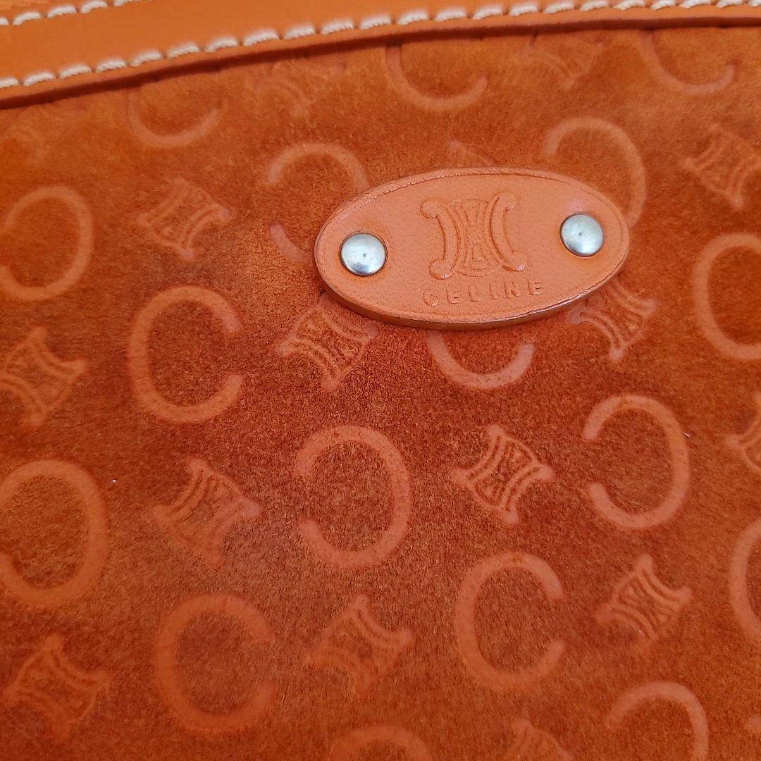 CELINE Accessory Pouch Shoulder Bag Purse C Macadam Suede Orange Authentic