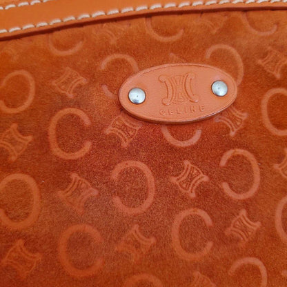 CELINE Accessory Pouch Shoulder Bag Purse C Macadam Suede Orange Authentic