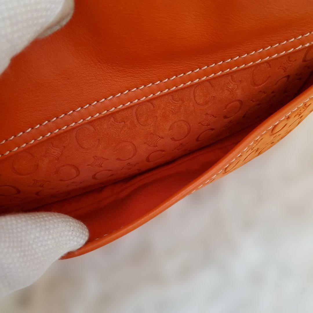 CELINE Accessory Pouch Shoulder Bag Purse C Macadam Suede Orange Authentic
