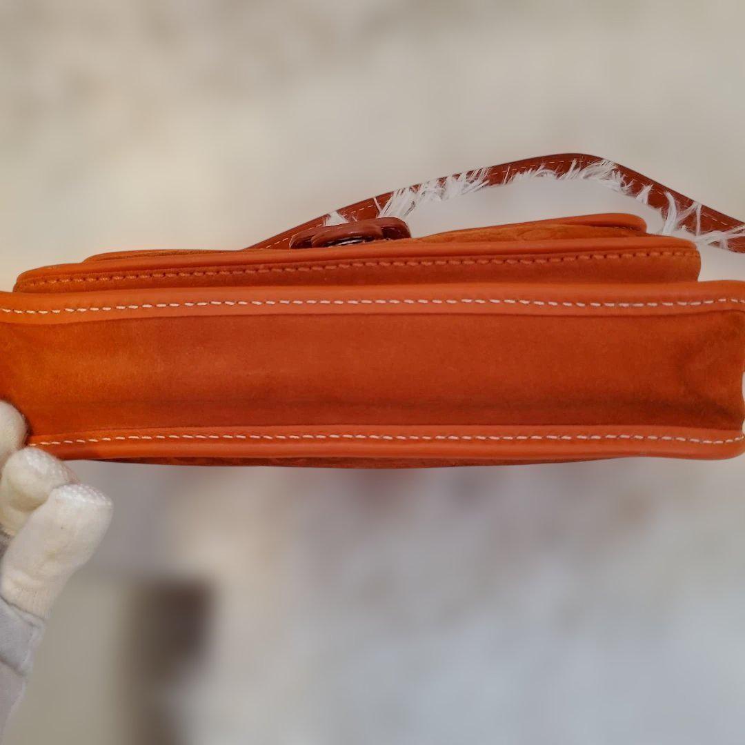 CELINE Accessory Pouch Shoulder Bag Purse C Macadam Suede Orange Authentic