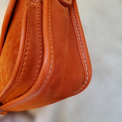 CELINE Accessory Pouch Shoulder Bag Purse C Macadam Suede Orange Authentic