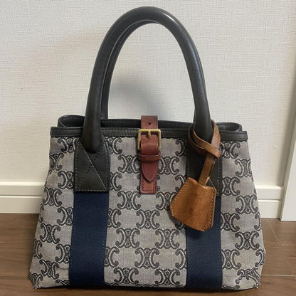 CELINE Hand Bag Tote Purse Macadam Canvas Leather Authentic