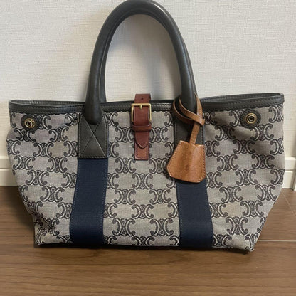 CELINE Hand Bag Tote Purse Macadam Canvas Leather Authentic