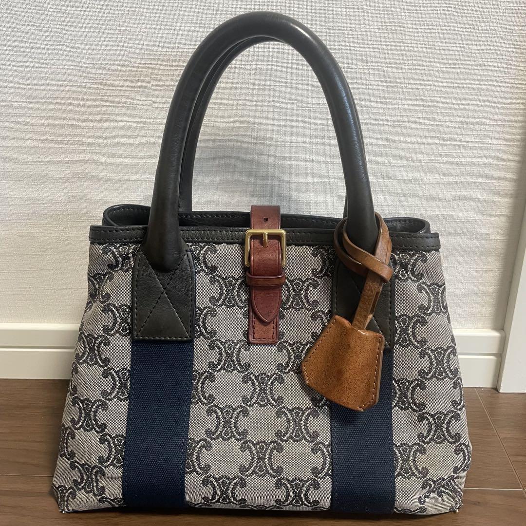 CELINE Hand Bag Tote Purse Macadam Canvas Leather Authentic