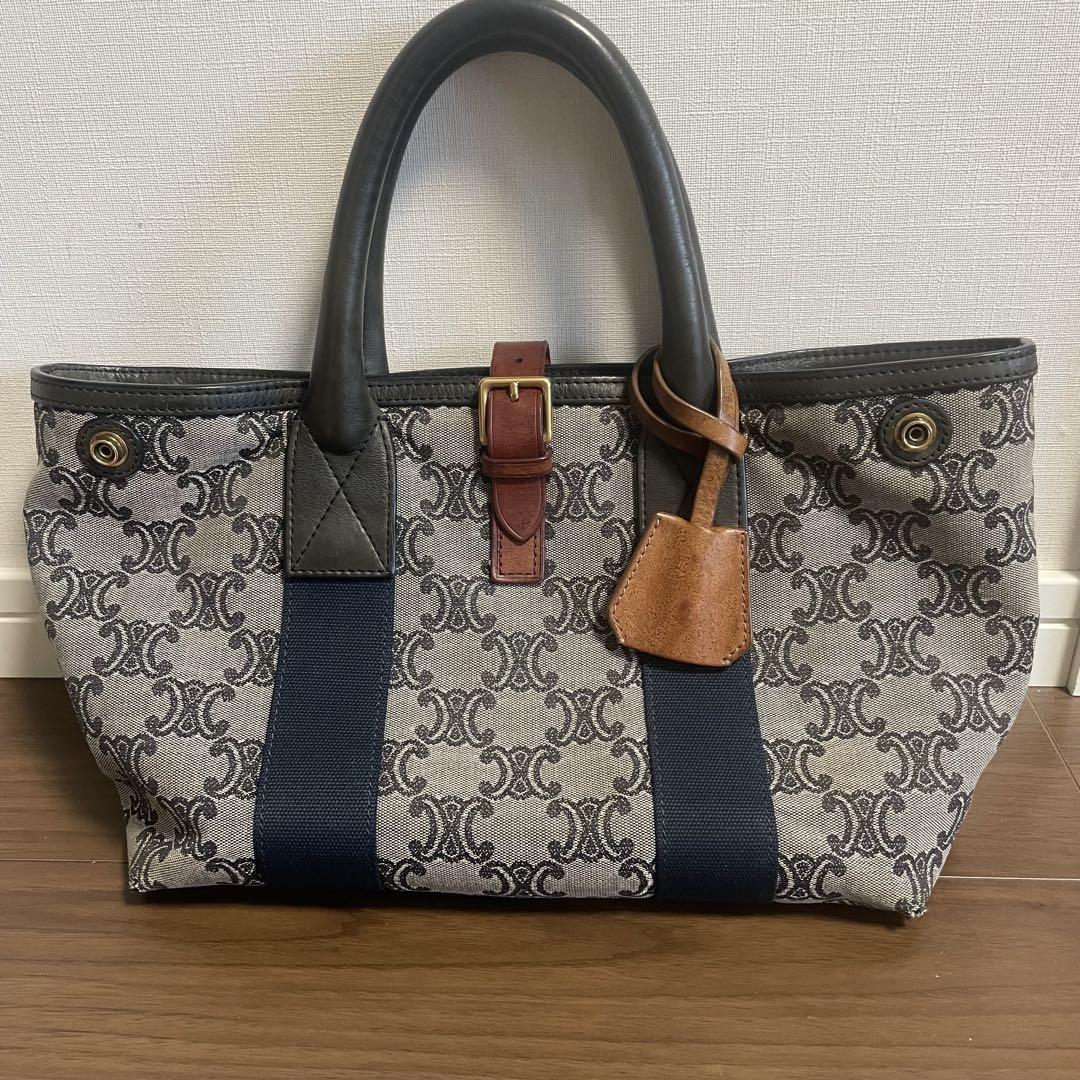 CELINE Hand Bag Tote Purse Macadam Canvas Leather Authentic